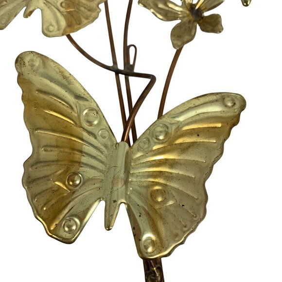 2 Vintage Metal Butterfly Dogwood Flowers Sprays Wall Art Burnished Brass Copper - Picture 2 of 6